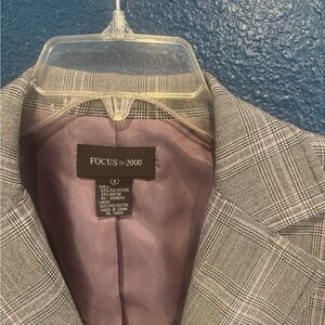 Focus 2000 Women’s Gray Plaid Suit Coat with silk lavender lining